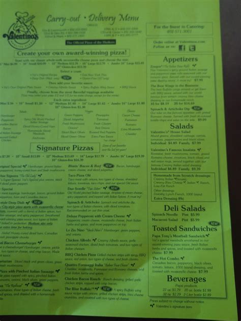 valentino's pizza omaha menu